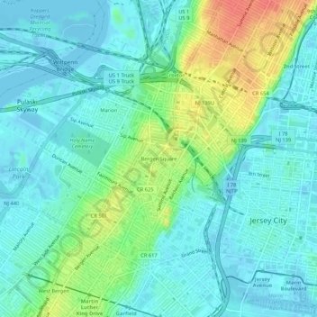 Bergen Square topographic map, elevation, terrain