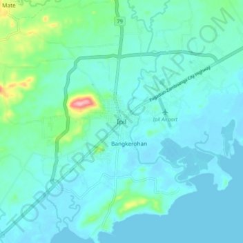 Ipil topographic map, elevation, terrain