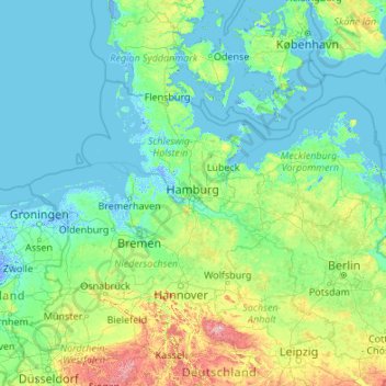 Hamburg topographic map, elevation, terrain
