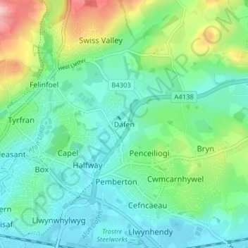 Dafen topographic map, elevation, terrain