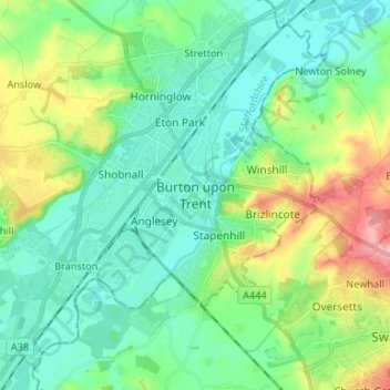 Burton-on-Trent topographic map, elevation, terrain