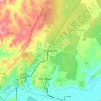 Mtubatuba topographic map, elevation, terrain