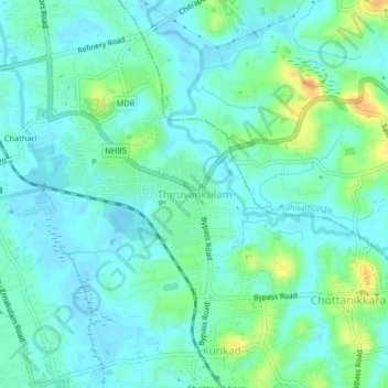 Thiruvamkulam topographic map, elevation, terrain
