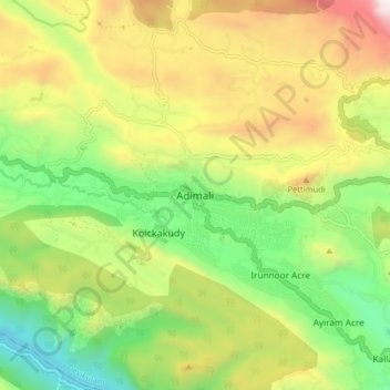 Adimali topographic map, elevation, terrain