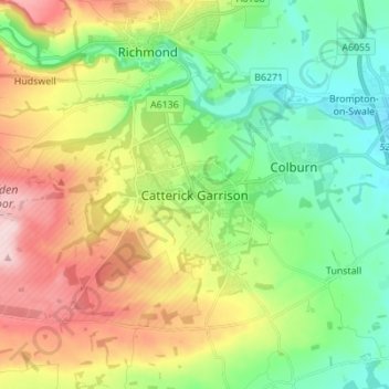Catterick Garrison topographic map, elevation, terrain