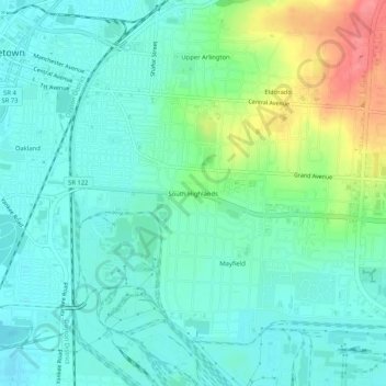 South Highlands topographic map, elevation, terrain