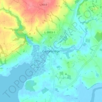 Castlebridge topographic map, elevation, terrain