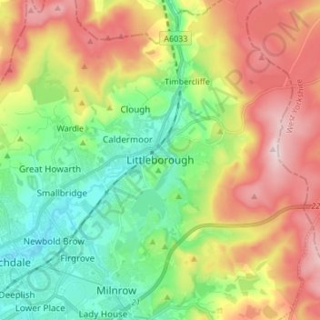 Littleborough topographic map, elevation, terrain
