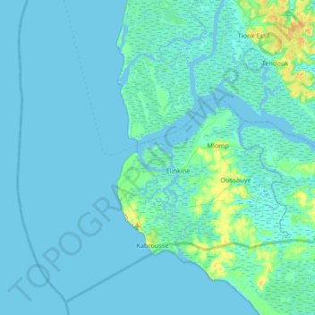 Carabane topographic map, elevation, terrain
