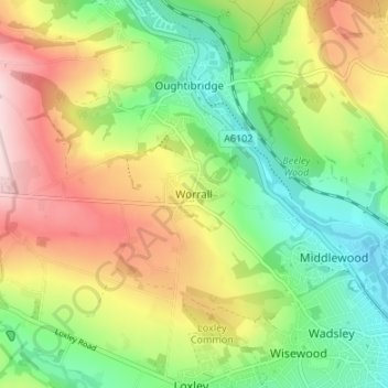 Worrall topographic map, elevation, terrain
