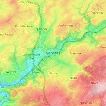 Verviers topographic map, elevation, terrain