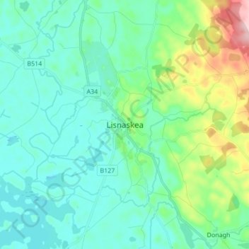 Lisnaskea topographic map, elevation, terrain