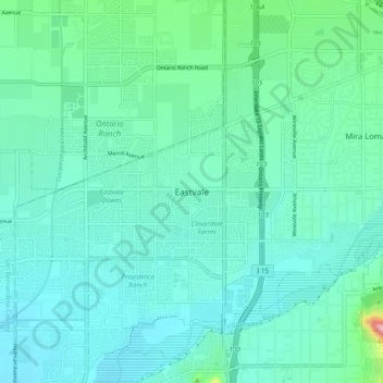 Eastvale topographic map, elevation, terrain