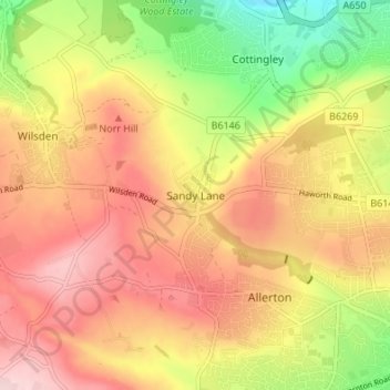 Sandy Lane topographic map, elevation, terrain
