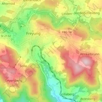 Schönbrunn topographic map, elevation, terrain