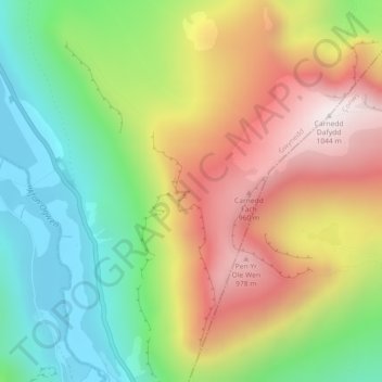 Carreg Fran topographic map, elevation, terrain