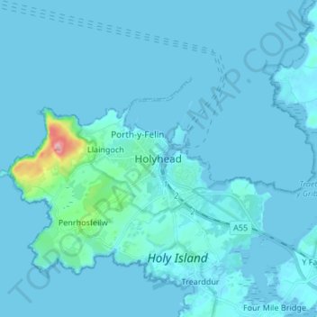 Holyhead topographic map, elevation, terrain