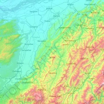 Wokha topographic map, elevation, terrain