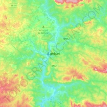 Bambari topographic map, elevation, terrain