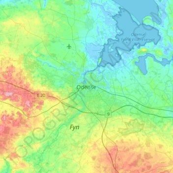 Odense topographic map, elevation, terrain