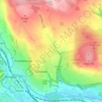 Eldwick topographic map, elevation, terrain