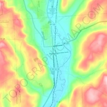Norwich topographic map, elevation, terrain