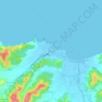 Sidari topographic map, elevation, terrain