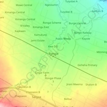 Rongai topographic map, elevation, terrain