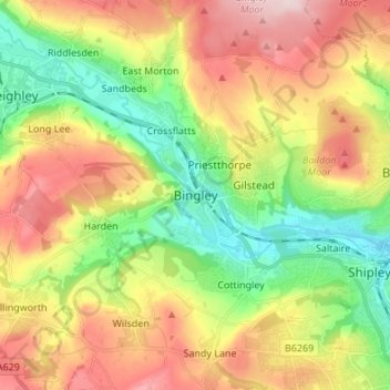 Bingley topographic map, elevation, terrain