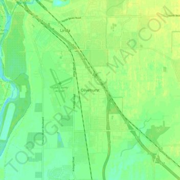 Olivehurst topographic map, elevation, terrain