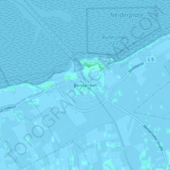 Bensersiel topographic map, elevation, terrain