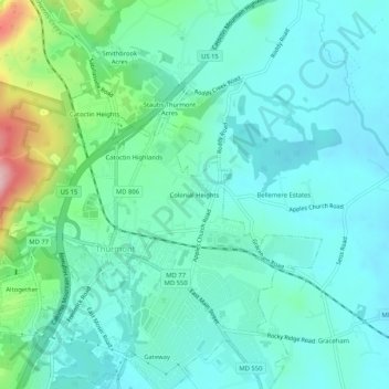 Colonial Heights topographic map, elevation, terrain