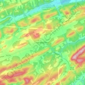 New Bloomfield topographic map, elevation, terrain