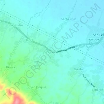 Pamukid topographic map, elevation, terrain