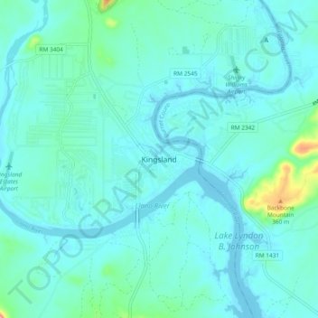 Kingsland topographic map, elevation, terrain