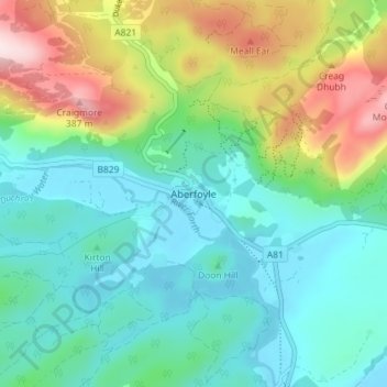 Aberfoyle topographic map, elevation, terrain