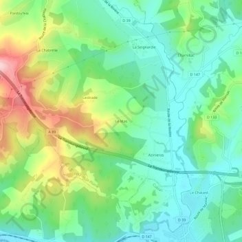 Le Mas topographic map, elevation, terrain