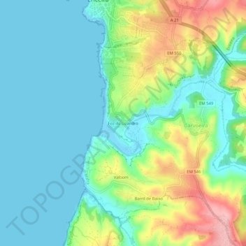 Foz do Lizandro topographic map, elevation, terrain