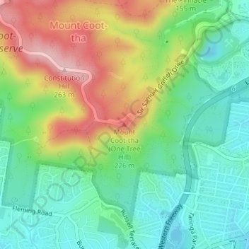 Mount Coot-tha (One Tree Hill) topographic map, elevation, terrain