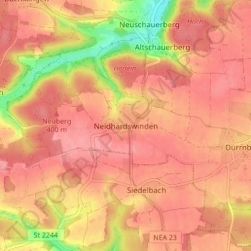 Neidhardswinden topographic map, elevation, terrain