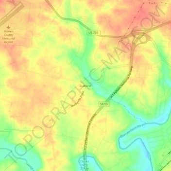Oakland topographic map, elevation, terrain