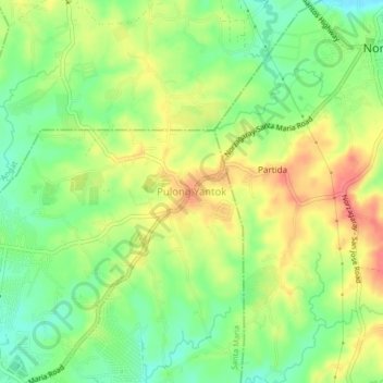 Pulong Yantok topographic map, elevation, terrain