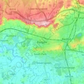 Reigate topographic map, elevation, terrain