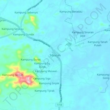 Siburan topographic map, elevation, terrain