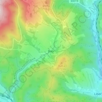 Babí topographic map, elevation, terrain