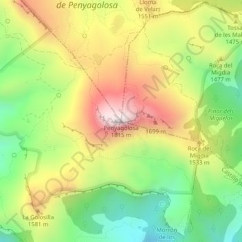 Penyagolosa topographic map, elevation, terrain