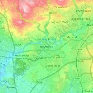 Heywood topographic map, elevation, terrain