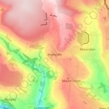 Wainstalls topographic map, elevation, terrain