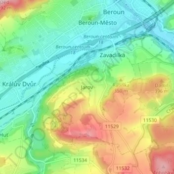 Jarov topographic map, elevation, terrain