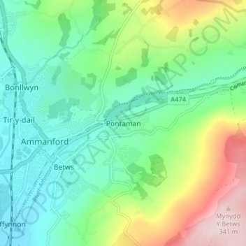Pontaman topographic map, elevation, terrain